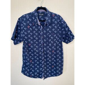 Coastal Mens Navy Blue Palm Tree Shirt Size XL Cotton Short Sleeve Button-Up